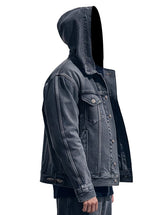 Menās Dark Grey Hooded Misty Denim Jacket